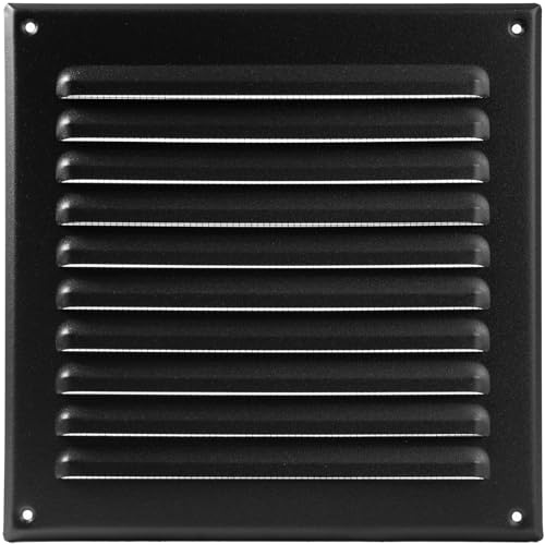 Vent Systems 25 x 25 cm – Schwarz – Metall-Lüftungsabdeckung – quadratische Lüftungsschlitze – Gitterabdeckung – integrierter Insektenschutz – HVAC Lüftungsschlitze für Badezimmer, Heimbüro, Küche