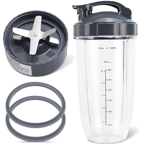 5 Pieces Blender Replacement Parts Extractor Blade and 32oz Cup for NutriBullet 600w & 900w Series, Including 1 Flip-Top to-Go Lid and 2 Rubber Gaskets