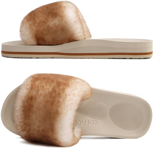 COFACE Arch Support Slippers for Women Ladies Faux Fur Slip On Sliders Orthopedic Slippers for Plantar Fasciitis