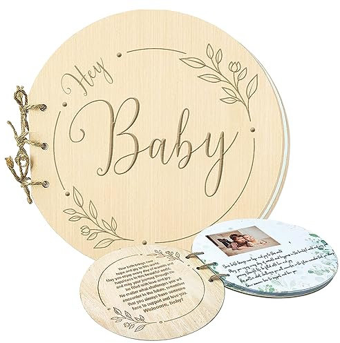 Libro de visitas para baby shower, 80 páginas Hey Baby Shower Sign in Libro de visitas con diseño de acuarela, libro de invitados para baby shower, libro de visitas de madera, regalo de recuerdo para
