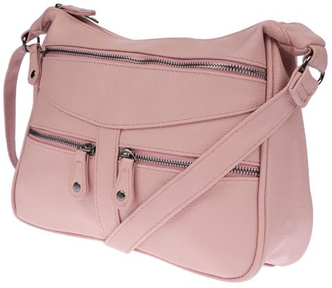 Christian Wippermann Damen Tasche Schultertasche Umhängetasche Crossover Bag Leder Optik Handtasche Rose