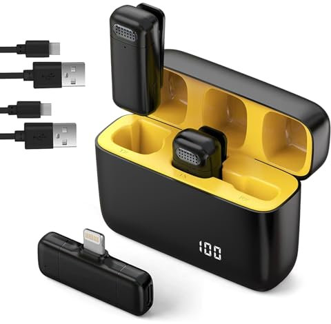 Lanlelin Lavalier Mikrofon mit Digitales Display Ladehülle, Mini-Ansteckmikrofon mit Geräuschunterdrückung für iPhone/Laptop/Ipad, Wireless Ansteckmikrofon für Videoaufzeichnung,Vlog,YouTube,TikTok.