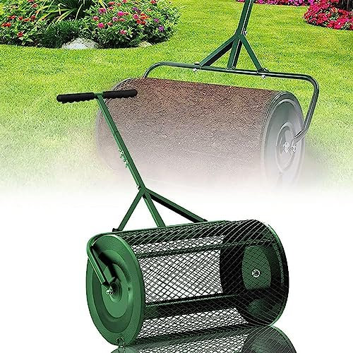 OSBELE Esparcidor de abono y turba de 24, esparcidor de Malla metálica Resistente con Mango Ajustable, para Plantar Semillas, Cuidado del césped y el jardín, Green-Separate32x60cm