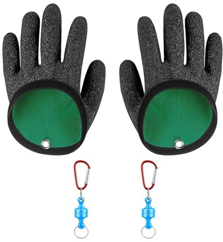 JINXIAN 1 Paar wasserdichte Angelhandschuhe Stichfest Anti Schnitt Landehandschuh Hecht mit 2 Magnetic Buckle Angelzubehör für Den Sicheren Umgang mit Hecht Zander Wels