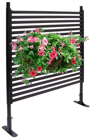 Outdoor Freestanding Privacy Screens, 35.4 W x 47 H Metal Slatted Decorative Panels with Stand, Brown Backyard Privacy Panels for Garden Patio