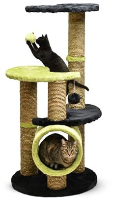 Aqpet Kratzbaum 86 cm Sisalseil mit doppelter Plattform und Tunnel für maximalen Spielspaß Ihrer Katze schwarz grün