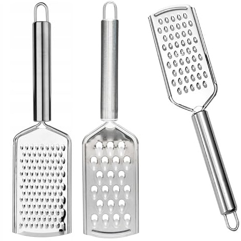 3pcs Kitchen Grater, Graters for Kitchen, Stainless Steel Cheese Grater Fine Grater with Handle for Grating, Hand Grater Ideal for Ginger Garlic Vegetables Fruits Cheese Lemon Nutmeg Chocolate