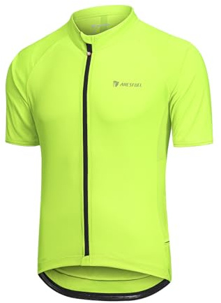 ARESFUEL Maglia da Ciclismo Uomo Maniche Corte da Ciclismo su Strada Maglia da Ciclismo Ultra Morbida 6 Tasche Top da Ciclismo Mountain Bike 4027 Verde Neon L