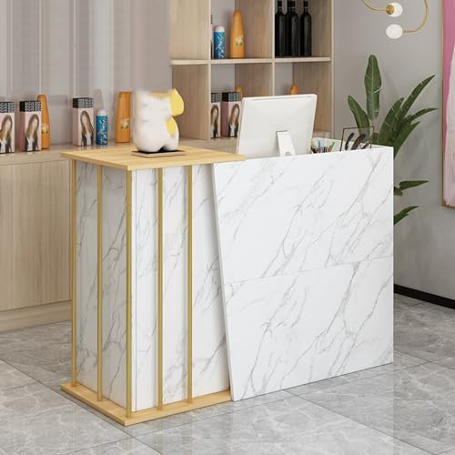 YVYKFZD Empfangstheke mit Theke, L-förmiger Rezeptionstheken, platzsparender Empfangstresen mit abschließbaren Schubladen, Rezeption Kassentisch für Büros(Marble,39.3x15.7x35.4)