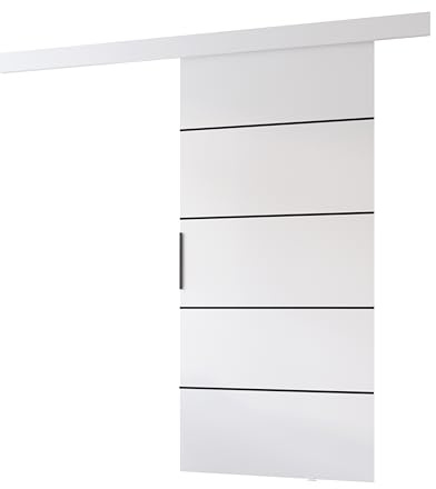 MINIO go for it - Portes coulissantes 106 cm PRIM 2K porte coulissante | montage mural, porte intérieure - bande décorative en chêne Sonoma, poignée de porte en noir, blanc / noir
