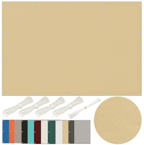Sonnensegel 1.2x2m, Sonnensegel Wasserdicht Rechteckig mit ösen, Sonnenschutz Balkon Sonnensegel Terrasse Ohne Bohren, Segeltuch für Terrasse Garten UV Schutz, Schwer, Sand Beige