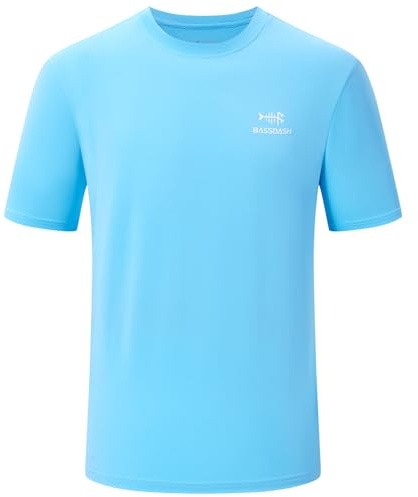Bassdash Herr t-shirts kortärmad UPF 50 fiskeskjortor prestanda UV solskydd vandring andningsaktiv snabbtorkande, Himmelsblå, XL