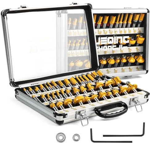 Yueqing Zhongji Router Bit Set of 40 Pieces Router bits 1/4 Inch Shank-6.35MM Shank 40pcs Expert Router Bit Kit C3 Alloy Blade Router bits for Precision Carving and Versatile Applications