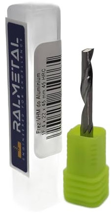 CNC Fräser für Aluminium 4 x 4 x 45 mm - VHM Schaftfräser 45 HRC Arbeitslänge 22 mm - Einflutiger Alu Fräser - Fräser Bit für Weichmetalle und Kunststoffe