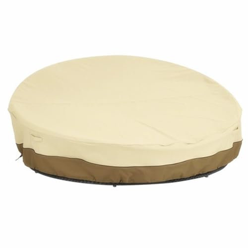 Crysterris Sonneninsel Abdeckung Wasserdicht Rund, 210D Oxford Schutzhülle für Sonneninsel Outdoor, Abdeckplane für Lounge Sonnenliege Rund Garten mit Kordelzug (Size:190 * 89cm,Color:BeigeCoffee)