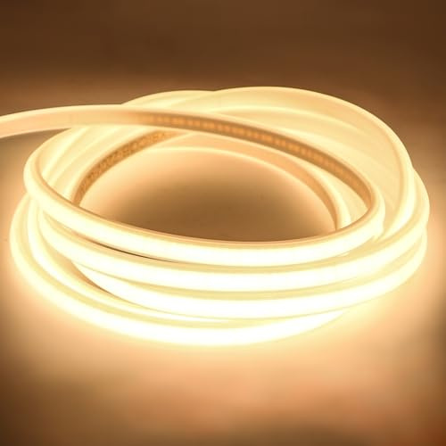 pcningled 1M(3.28ft) Outdoor led Strip Lights IP67 Waterproof AC 220V 230V 240V 320 LEDs/m Flexible cob led Lights 3000K for Kitchen Countertop Hallway Wardrobe (Warm White, 1M)