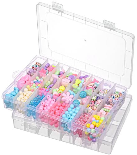 Szaboviktoria 2PCS scatola porta oggetti plastica,Organizer Gioielli 24 Scomparti,Porta Minuteria,Porta Viti,Scatola Con Scomparti,Scatole Plastica Organizer Trasparenti