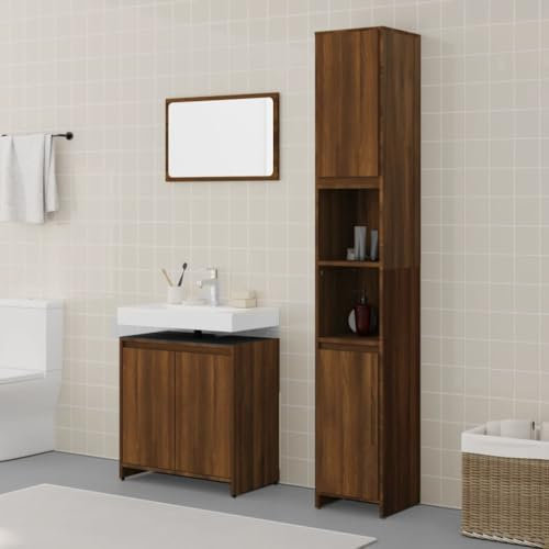 Lauuoeriau Furniture Item home 3-teiliges Badmöbel-Set Braun Eiche Holz-Möbel
