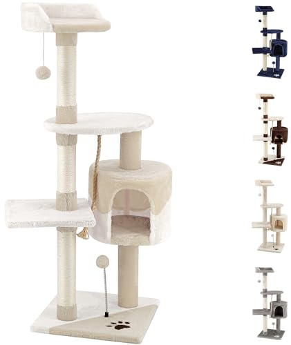 Beltom® TIRAGRAFFI PER GATTO ALTO 112 CM PARCO GIOCO GIOCHI GRAFFIATOIO SISAL CUCCIA ALBERO GATTI TIRA GRAFFI PALESTRA - Beige-Bianco
