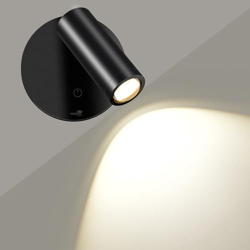 SMY Lighting LED vägglampa inomhus, spot trådlös med batteri, 3 färgtemperaturer, timing-funktion, touch- och fjärrkontroll, dimbar spotlight för sovrum vardagsrum väggbild