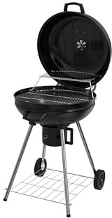 BBQ Kingdom Barbecue portatile a carbonella, bollitore rotondo da 57,1 cm con ruote, griglia riscaldante, nero, raccoglitore di ceneri