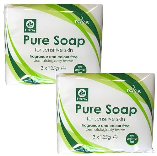 Fitzroy Pure Soap 6 x 125g | For Sensitive Skin | Fragrance Free & Colour Free | Hand, Face & Body Wash | Mens & Womens Cleansing Bath Bar | Vegetarian Friendly | Dermatologically Tested