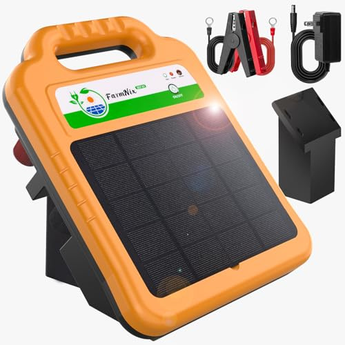 12 V Solar Pastor Electrico, 16KM Cerca Eléctrica Controlador de 0.2J / 8KV, con 4.3W Panel Solar y Batería de Litio de 10400mAh, Para Mantener Las Aves de Corral o Ganado con Cerca Móvil