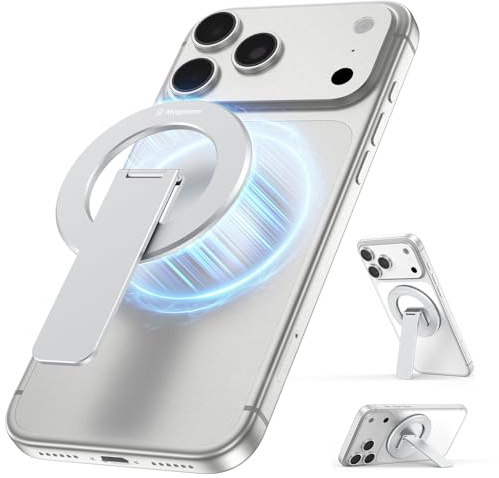 Magtame Supporto magnetico per Mag-Safe, supporto per telefono i-Phone 17/16/15, supporto magnetico ultra sottile con base di bloccaggio sicura per videochiamate senza mani e videochiamate, argento