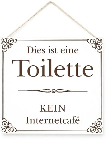 Lustiges Toilette Schild 15x15 cm – WC Spruch Dies ist eine Toilette kein Internetcafé – Holzschild Badezimmer Deko – HDF Weiß Braun Lasergravur Humor Geschenk