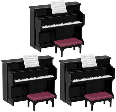 Gatuida 3 set di pianoforte in miniatura per casa delle bambole: di strumento in miniatura con panca e spartito musicale - accessorio per mobili in per decorazioni per la casa per la fotografia di