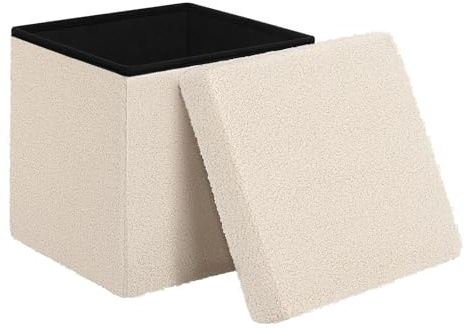 WOLTU Sitzhocker mit Stauraum, für Wohnzimmer Schlafzimmer Flur, klappbare Sitztruhe, aus Teddyfleece und MDF, 38x37x38 cm, Beige