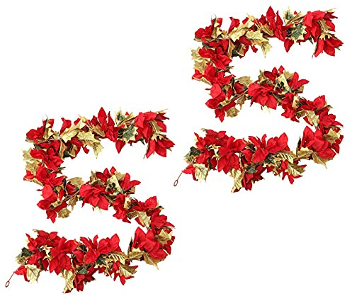 YZCIS Ornamenti Natalizi con Stella di Natale da 5,2 Piedi, Ghirlanda di Stella di Natale Artificiale con Vite sospesa con Foglie di Agrifoglio Dorate per Feste di Natale, Decorazioni per ghirlande