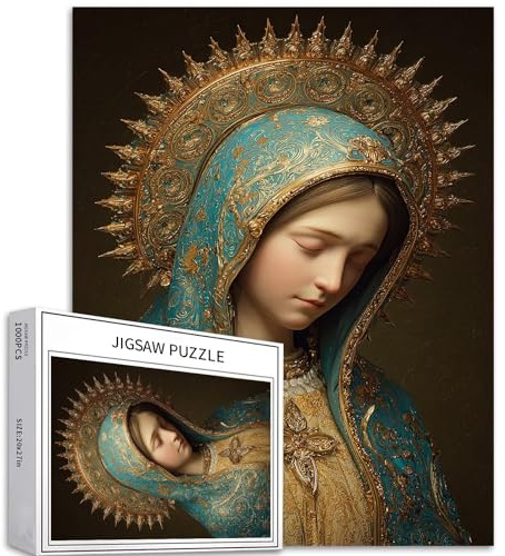 Portrait der Jungfrau Maria, 1000-teiliges Puzzle für Erwachsene, Ölgemälde-Stil, Kunst-Puzzle, anspruchsvolle Familienaktivitäten, buntes Bastelpuzzle für Heimdekoration, Geschenke, 50,8 x 68,6 cm
