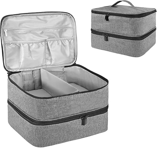 Borsa organizer per smalti a doppio strato, organizer per unghie, borsa cosmetica per 30 bottiglie Neon ail Base (15 ml-0,5 FL.Oz) e 1 lampada per unghie (grigio)