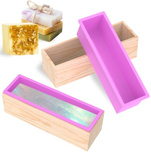 JUNFEIFLUX Lot de 2 Moule à Savon en Bois, 1200 ML Rectangulaire Silicone Bois moule savon, Réutilisable Forme de Fabrication pour Amateurs de Maison et Débutants