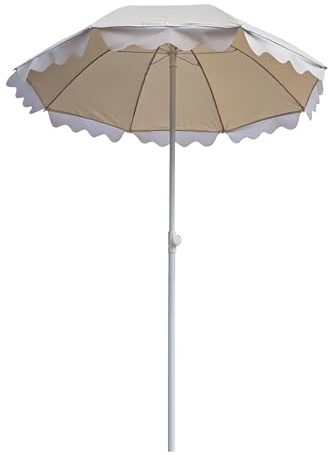 PHQCIV Sombrilla De Terraza con Flecos 1,4m, Sombrilla De Playa Ajustable En Altura, Parasol De Jardín Vintage Protección UV, Parasol Compacto para Balcón, Pequeña Terraza & Exterior(Apricot)