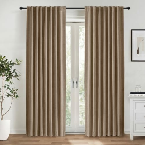 INOVADAY 100% Verdunklungsvorhänge Braun 2 Stück, H 225 x B 140 cm | Gardinen Blickdicht Wohnzimmer, Vorhang Blickdicht Leinenoptik, Thermovorhang, Geräuschreduzierend, Flexibel Aufzuhängen,OEKO