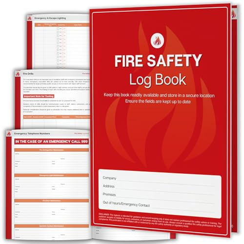 Fire Safety Logbook A4 | Workplace Fire Safety Record Book for Checks, Maintenance, Fire Drills, Training, Defects & Actions, 350gsm Durable Cover, Record Keeping Log Book for Business & Landlords