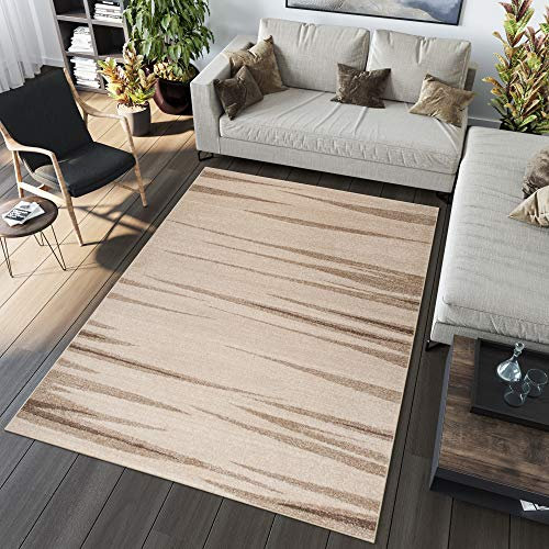 TAPISO Sari Teppich Kurzflor Modern Teppiche Beige Creme Braun Streifen Design Meliert Verwischt Schlafzimmer Wohnzimmer ÖKOTEX 190 x 270 cm