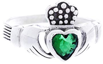 WINDALD Irischer Freundschaftsring CLADDAGH 1 cm Grünes Kristall Herz Solvar Symbol Ring Partnerring 925 Sterlingsilber (Silber, 64 (20.4))