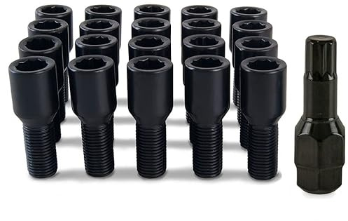 20 x Black Slim Fit Tuner Nuts Bolts for Seat Leon Aftermarket Alloys | Precision Black Wheel Nuts designed to fit Aftermarket Alloy Wheels Only.