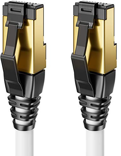 deleyCON 5m CAT8.1 LAN Kabel Patchkabel Netzwerkkabel - RJ45 LAN DSL Kabel Kupfer S/FTP Schirmung 2000 MHz 40 Gbit - CAT.8 Ethernet Kabel RJ45 Stecker vergoldet - Weiß