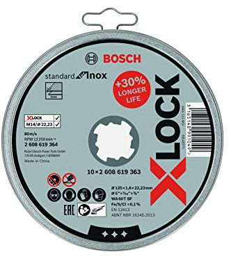 Bosch Accessories 10x Standard for Inox X-LOCK Mola da taglio (per l'acciaio inossidabile, Ø 125 mm, Accessori Smerigiatrici Angolari)