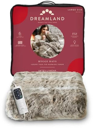 Dreamland Hygge Days Electric Blanket – Heated throw - Alaskan Husky, Luxury Faux Fur, 5-minute Fast heat up, 6 temperature settings, 1/3/9-hour auto timer, Electric throw, Machine Washable, 160x120cm