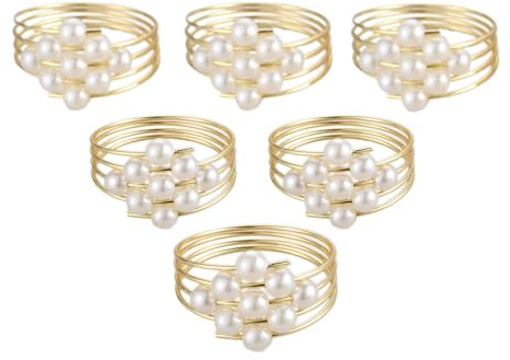 Mtsooning 6Pcs Napkin Rings,Gold Pearl Napkin Holders for Table Decoration | for Harvest Thanksgiving Wedding Christmas Birthday Party