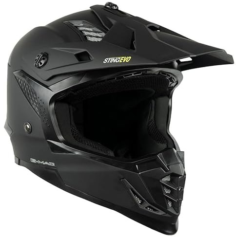 G-Mac Sting Evo Off Road Motocross Dirt Bike ATV MX Motorbike Helmet (Matt Black, M)