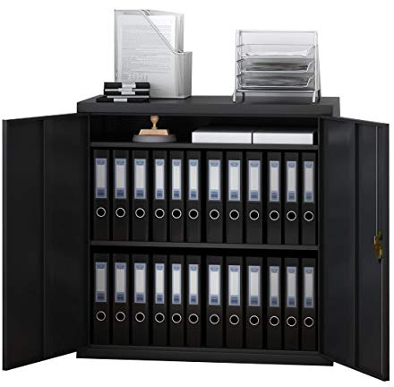 Panana 3/4/5 Layer Metal Filing Cabinet with Shelves and Lockable System 2 Door Storage Cupboards Unit for Home Office Furniture (Black, 3 Layer: W 90 x D 40 x H 90cm)