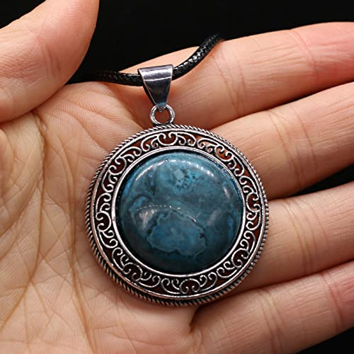 Naturstein Antik-Farbe Anhänger Runde Form Lapislazuli Kristall Halskette,Blau verrückt