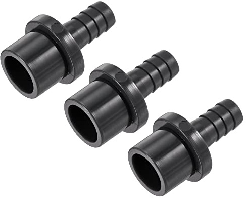 sourcing map PVC Pipe Fitting 10mm Barbed x 20mm OD Spigot Straight Tube Adapter Hose Quick Connector, Black Pack of 3