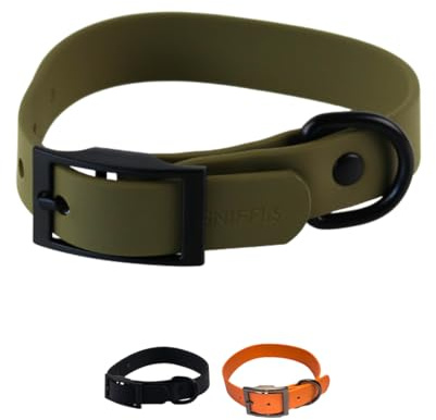 SNIFFLS Hundehalsband Olivgrün Größe S - wasserfest 26-32cm klein | Verstellbar von 26 bis 32cm, Klapperfreier Verschluss, Weiche fellschonende Kanten, Leicht für kleine Hunde